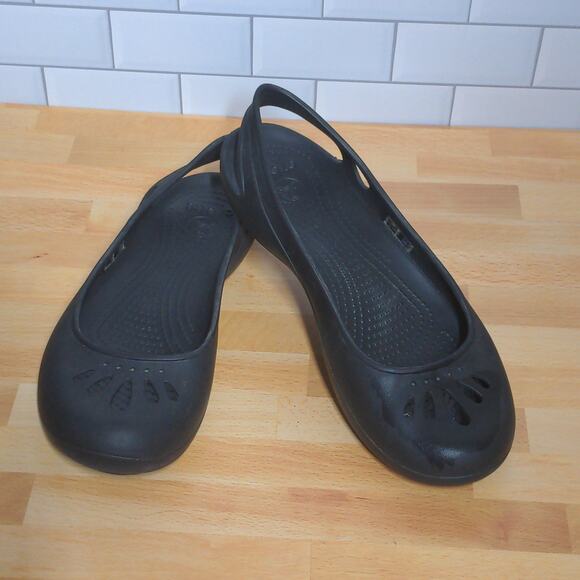 Crocs Black Thea Flats Slingbacks 11701 Croslite Comfort Casual Work - Size 10 - Picture 15 of 15